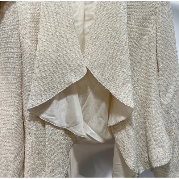 St John Couture Women Sz 2 Ivory Tweed Metallic Silver Gold Ruffle Blazer Jacket - Picture 6 of 10
